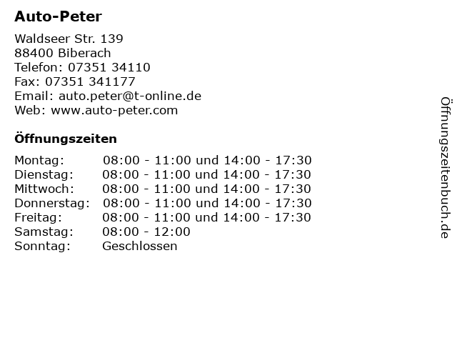 Auto-Peter in Biberach: Adresse und Öffnungszeiten