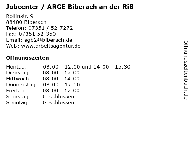 Jobcenter / ARGE Biberach an der Riß in Biberach: Adresse und Öffnungszeiten