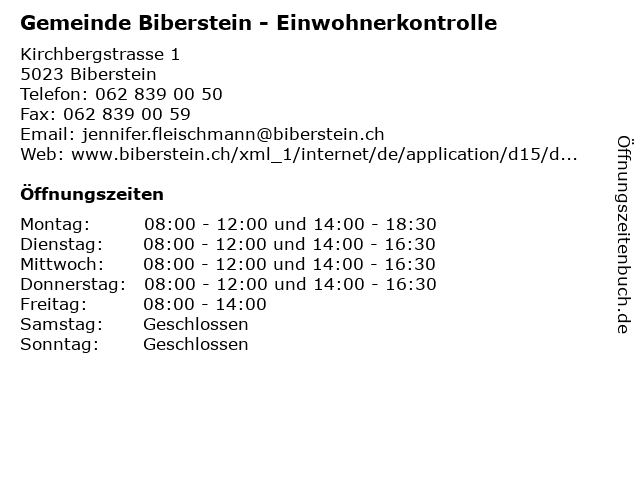Gemeinde Biberstein - Einwohnerkontrolle in Biberstein: Adresse und Öffnungszeiten