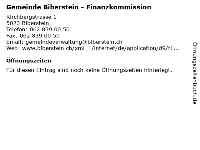 Gemeinde Biberstein - Finanzkommission in Biberstein: Adresse und Öffnungszeiten