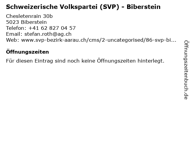 Schweizerische Volkspartei (SVP) - Biberstein in Biberstein: Adresse und Öffnungszeiten