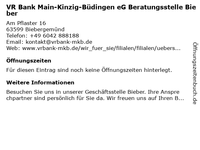 ᐅ Offnungszeiten Vr Bank Main Kinzig Budingen Eg
