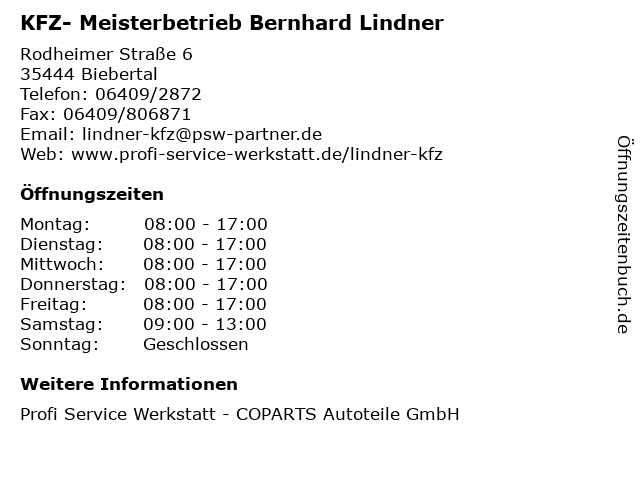 KFZ- Meisterbetrieb Bernhard Lindner in Biebertal: Adresse und Öffnungszeiten