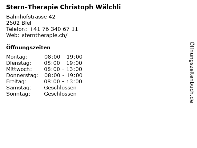Stern-Therapie Christoph Wälchli in Biel: Adresse und Öffnungszeiten
