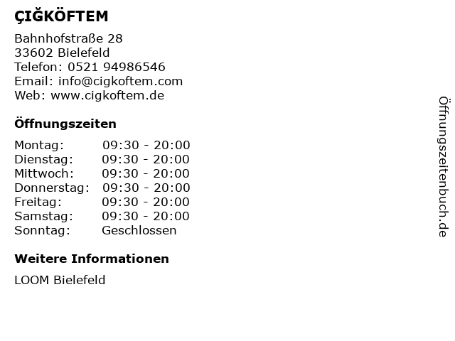 ÇIĞKÖFTEM in Bielefeld: Adresse und Öffnungszeiten