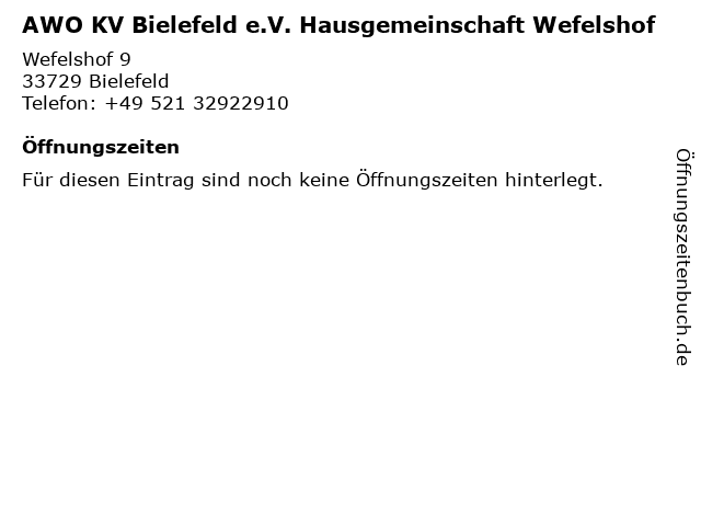 AWO KV Bielefeld e.V. Hausgemeinschaft Wefelshof in Bielefeld: Adresse und Öffnungszeiten