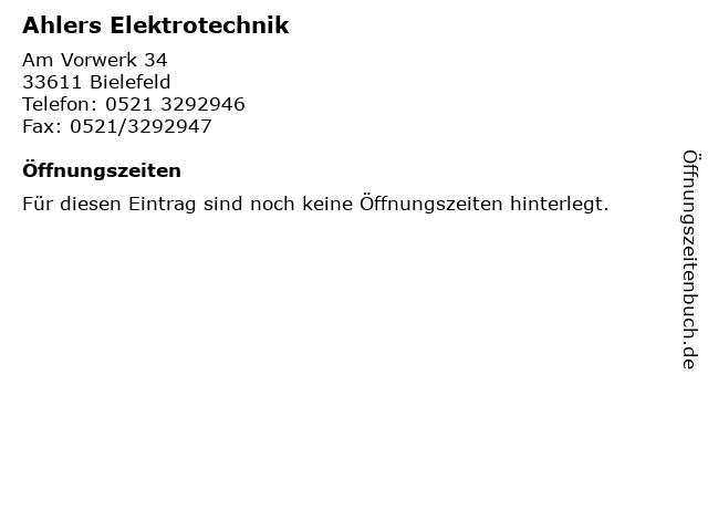 Ahlers Elektrotechnik in Bielefeld: Adresse und Öffnungszeiten