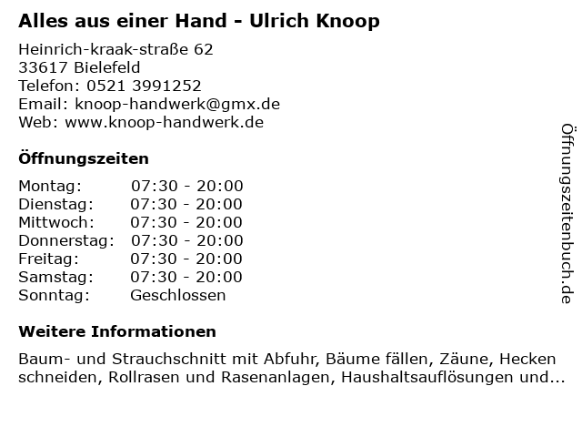Alles aus einer Hand - Ulrich Knoop in Bielefeld: Adresse und Öffnungszeiten