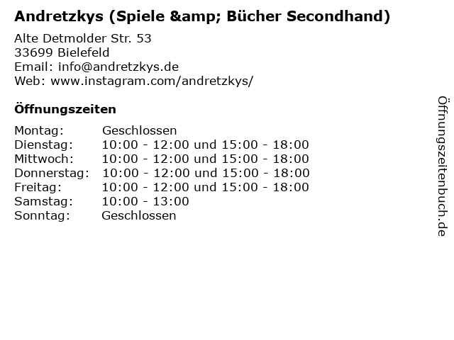 Andretzkys (Spiele & Bücher Secondhand) in Bielefeld: Adresse und Öffnungszeiten