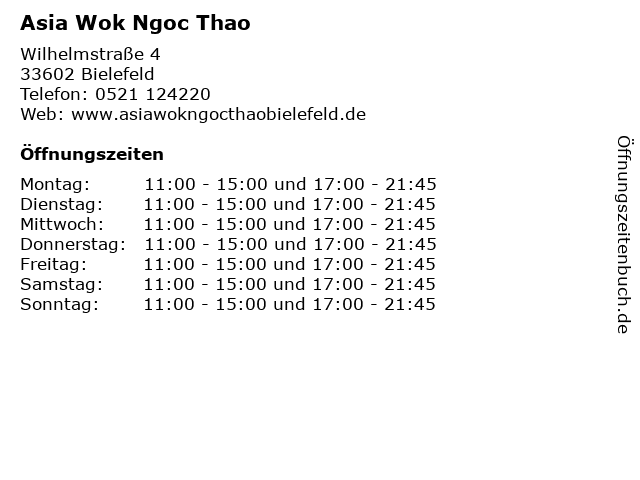 Asia Wok Ngoc Thao in Bielefeld: Adresse und Öffnungszeiten