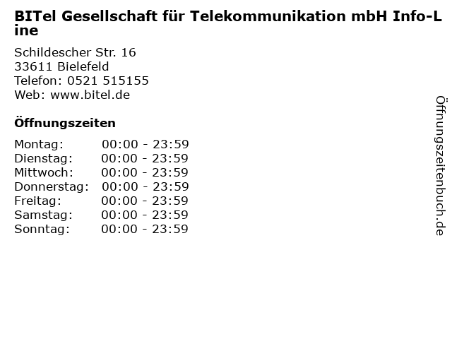 BITel Gesellschaft für Telekommunikation mbH Info-Line in Bielefeld: Adresse und Öffnungszeiten