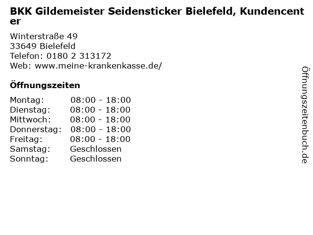 BKK Gildemeister Seidensticker Bielefeld, Kundencenter in Bielefeld: Adresse und Öffnungszeiten