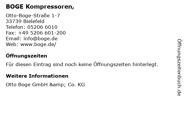 BOGE Kompressoren, in Bielefeld: Adresse und Öffnungszeiten