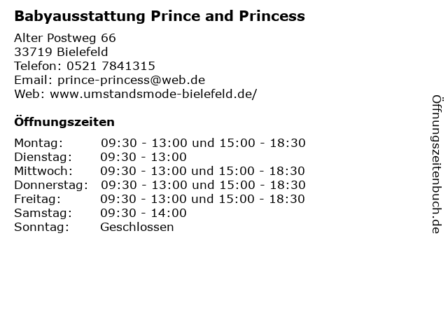 Babyausstattung Prince and Princess in Bielefeld: Adresse und Öffnungszeiten