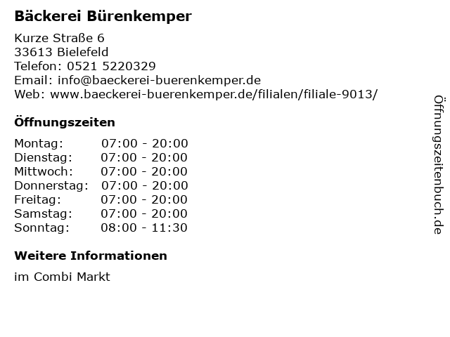 Bäckerei B. Bürenkemper GmbH & Co. KG in Bielefeld: Adresse und Öffnungszeiten