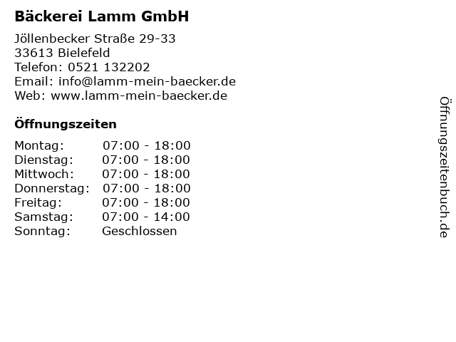 Bäckerei Lamm GmbH in Bielefeld: Adresse und Öffnungszeiten