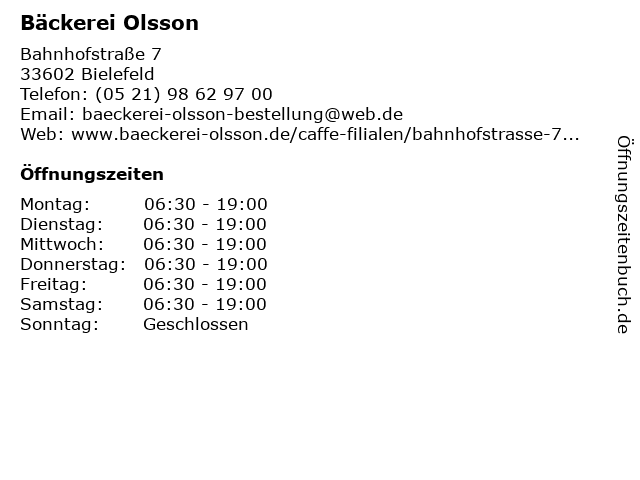 Bäckerei Olsson in Bielefeld: Adresse und Öffnungszeiten