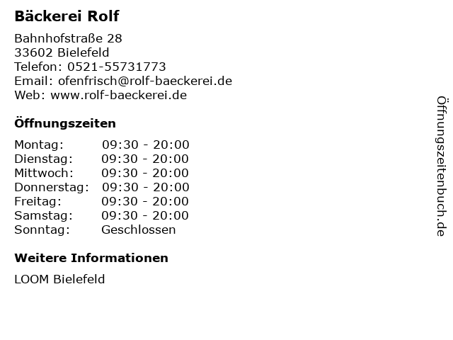 Bäckerei Rolf GmbH in Bielefeld: Adresse und Öffnungszeiten