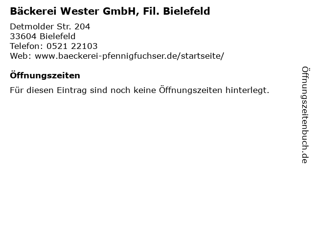 Bäckerei Wester GmbH, Fil. Bielefeld in Bielefeld: Adresse und Öffnungszeiten
