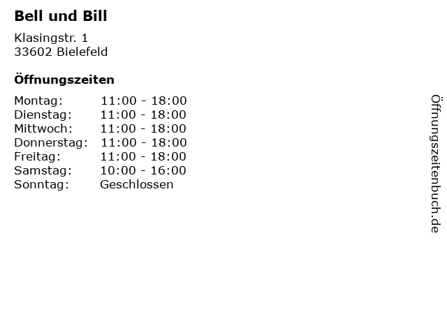 Bell und Bill in Bielefeld: Adresse und Öffnungszeiten