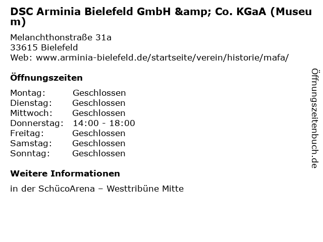 DSC Arminia Bielefeld GmbH & Co. KGaA (Museum) in Bielefeld: Adresse und Öffnungszeiten