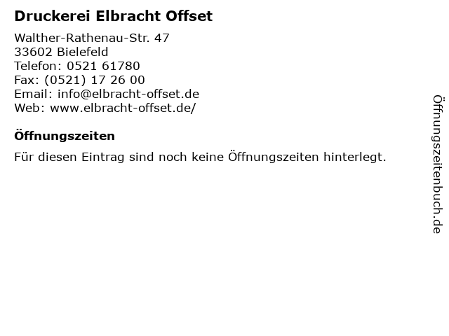 Druckerei Elbracht Offset in Bielefeld: Adresse und Öffnungszeiten