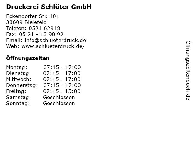 Druckerei Schlüter GmbH in Bielefeld: Adresse und Öffnungszeiten