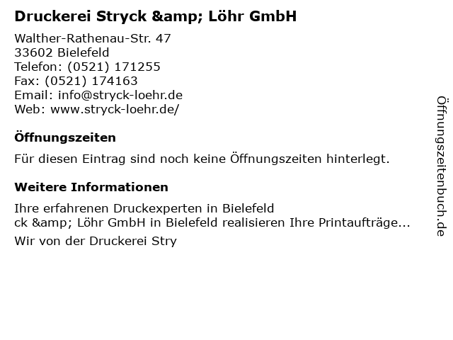 Druckerei Stryck & Löhr GmbH in Bielefeld: Adresse und Öffnungszeiten