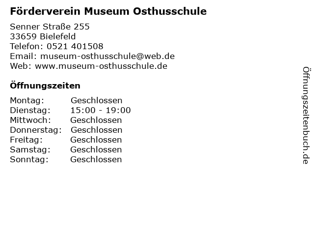 Förderverein Museum Osthusschule in Bielefeld: Adresse und Öffnungszeiten