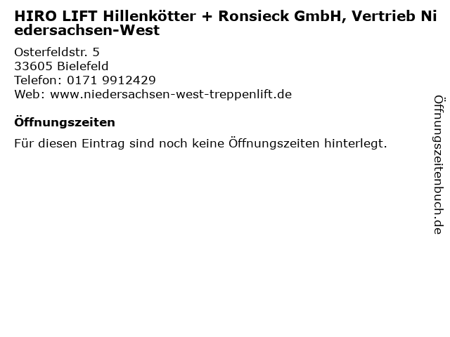 HIRO LIFT Hillenkötter + Ronsieck GmbH, Vertrieb Niedersachsen-West in Bielefeld: Adresse und Öffnungszeiten
