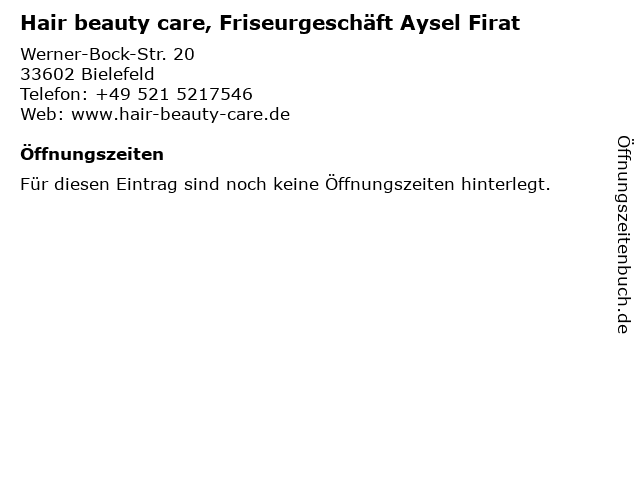 Hair beauty care, Friseurgeschäft Aysel Firat in Bielefeld: Adresse und Öffnungszeiten