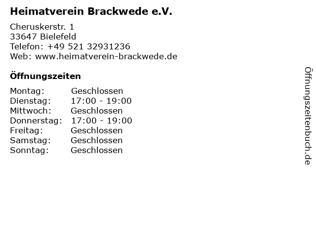 Heimatverein Brackwede e.V. in Bielefeld: Adresse und Öffnungszeiten