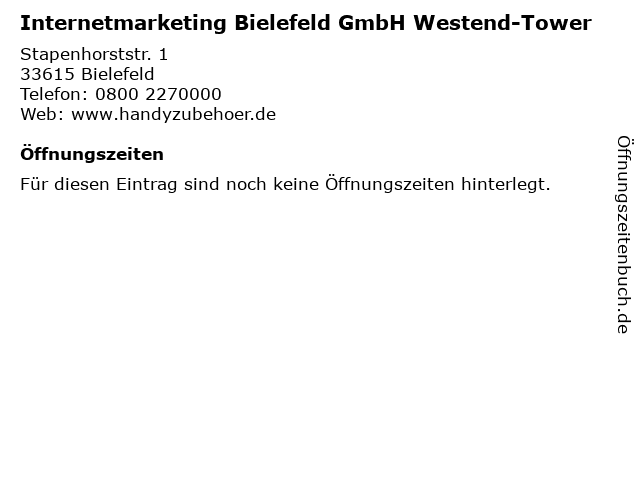 Internetmarketing Bielefeld GmbH Westend-Tower in Bielefeld: Adresse und Öffnungszeiten