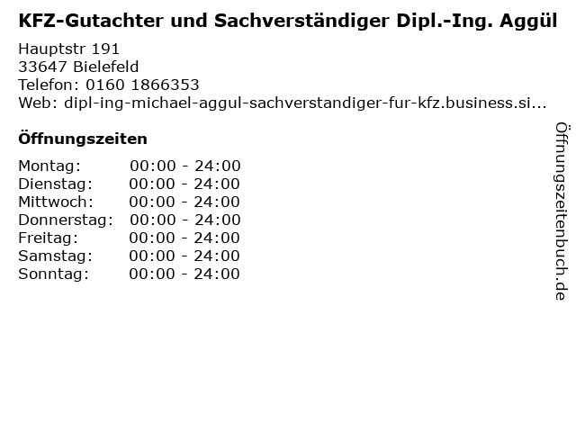 KFZ-Gutachter und Sachverständiger Dipl.-Ing. Aggül in Bielefeld: Adresse und Öffnungszeiten