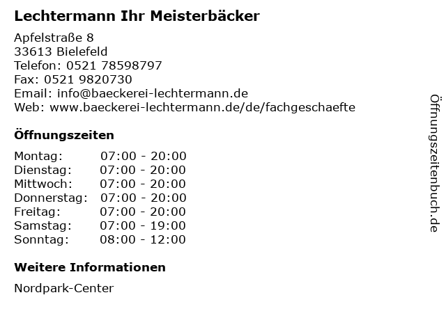 Lechtermann Ihr Meisterbäcker in Bielefeld: Adresse und Öffnungszeiten