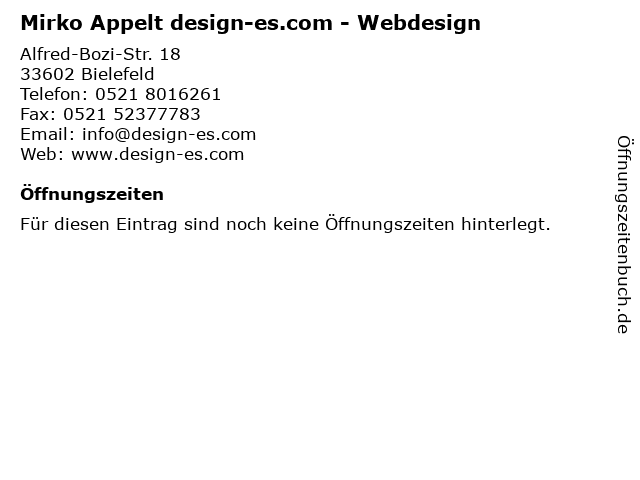 Mirko Appelt design-es.com - Webdesign in Bielefeld: Adresse und Öffnungszeiten