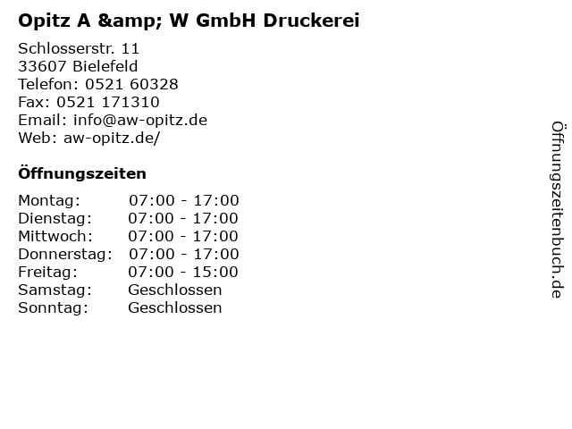 Opitz A & W GmbH Druckerei in Bielefeld: Adresse und Öffnungszeiten