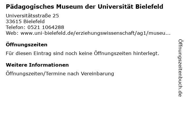 Pädagogisches Museum der Universität Bielefeld in Bielefeld: Adresse und Öffnungszeiten
