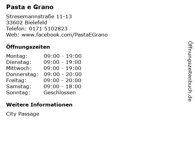 Pasta e Grano in Bielefeld: Adresse und Öffnungszeiten