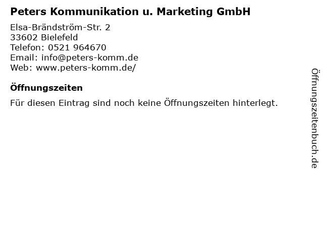 Peters Kommunikation u. Marketing GmbH in Bielefeld: Adresse und Öffnungszeiten