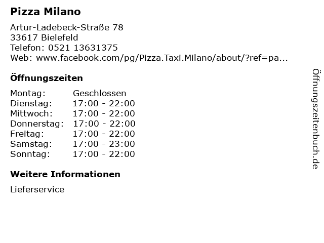 Pizza Milano in Bielefeld: Adresse und Öffnungszeiten