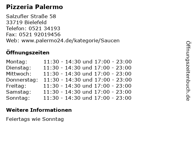 Pizzeria Palermo in Bielefeld: Adresse und Öffnungszeiten