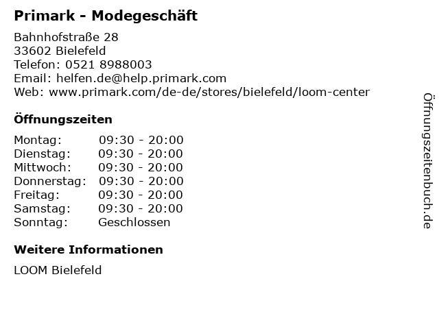 ᐅ Offnungszeiten Primark Mode Ltd Co Kg Bahnhofstrasse 28 In Bielefeld