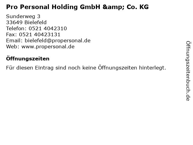 Pro Personal Holding GmbH & Co. KG in Bielefeld: Adresse und Öffnungszeiten