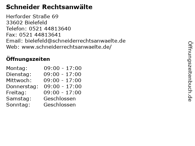Schneider Rechtsanwälte in Bielefeld: Adresse und Öffnungszeiten