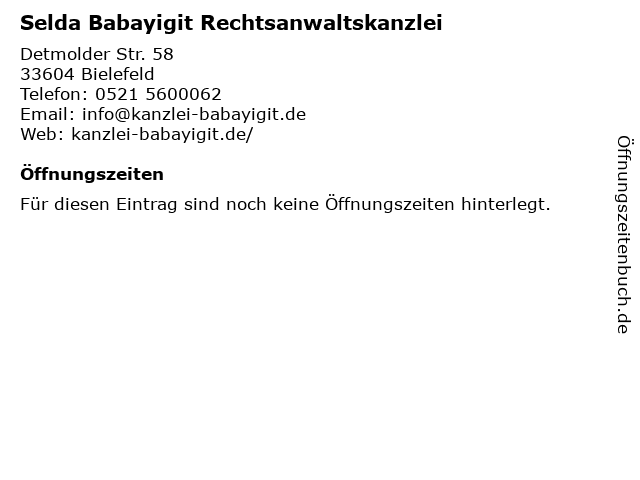 Selda Babayigit Rechtsanwaltskanzlei in Bielefeld: Adresse und Öffnungszeiten