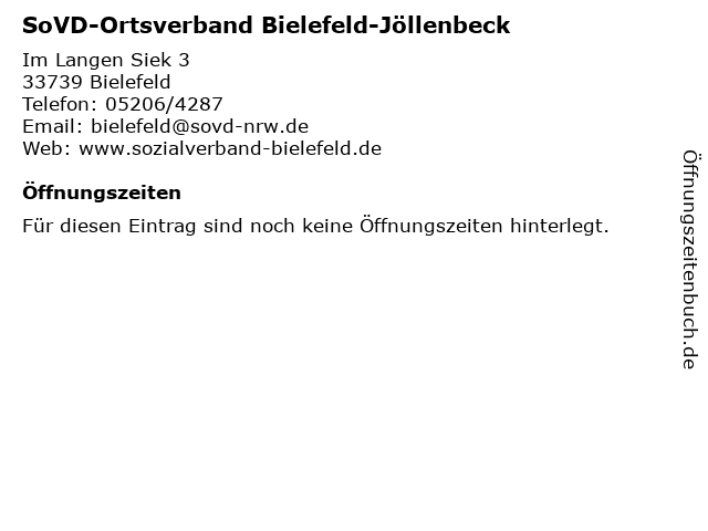 SoVD-Ortsverband Bielefeld-Jöllenbeck in Bielefeld: Adresse und Öffnungszeiten