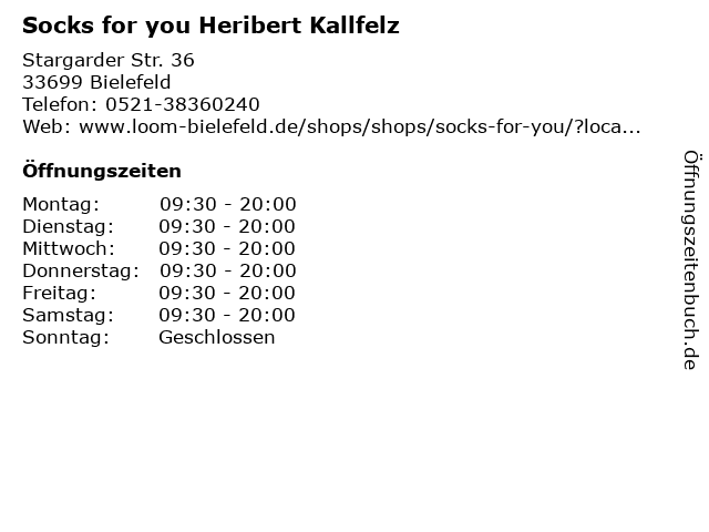 Socks for you Heribert Kallfelz in Bielefeld: Adresse und Öffnungszeiten