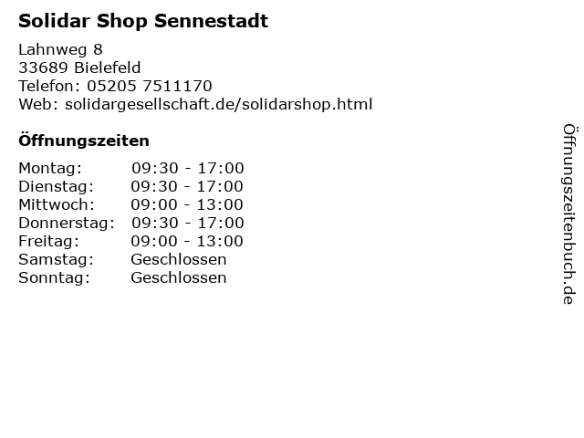 Solidar Shop Sennestadt in Bielefeld: Adresse und Öffnungszeiten