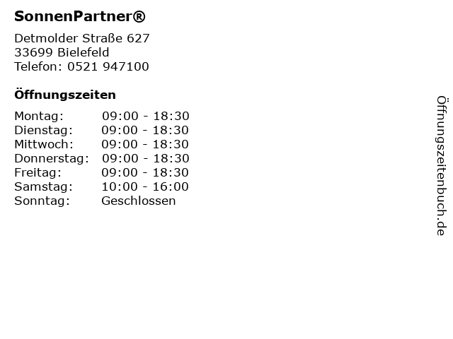 ᐅ Offnungszeiten Sonnenpartner Detmolder Strasse 627 In Bielefeld